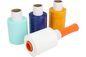 HIVEXAGON 4 Rolls of Industrial Strength Stretch Wrap Film with Plastic Handle - 10cm X 160m Mini Roll for Moving, Sorting, Packaging, Shipping, and Pallet Wrap