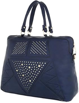 iTal-dEsiGn Damen-Tasche Große Shopper Schultertasche Tragetasche Kunstleder Dunkelblau TA-A-681