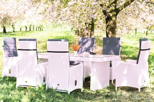 Preisvergleich Produktbild essella Polyrattan Essgruppe Rom in Weiß mit verstellbaren Rückenlehnen