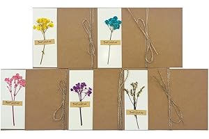 CZAKOMIX Z Pack of 10 Dried Flowers Greeting Cards, 5 Different Types of Dried Flowers, Thank You Cards, with Vintage Kraft Paper Envelope and Hemp Rope, for Birthday, Christmas, Wedding Anniversary,