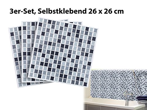 infactory Selbstklebende 3D-Mosaik-Fliesenaufkleber „Dezent“ 26 x 26 cm, 3er-Set - 2