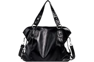 Fiorky Sac à bandoulière en cuir PU - Grande taille - Couleur unie - Souple - Pour les voyages, les courses, les mamans, Noir