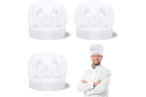 HFDONGL 3 sztuki czapek kucharskich dla mężczyzn i kobiet, czapka piekarnicza, profesjonalna czapka kucharska, uniseks, do restauracji, gotowania, grilla, pieczenia, biały, jeden rozmiar