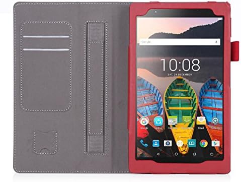 UTRO Lenovo P8 8.0 Case / Lenovo Tab3 8 Plus Case - Protective PU Leather Folio Stand Cover Case with Hand Strap and Card Slots for Lenovo P8 8.0" and Lenovo Tab3 8 Plus TB-8703 Tablet (Red)