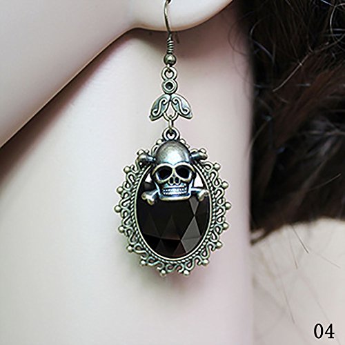 Pendientes largos Niceyo con una calavera y con un diamante de imitación, de estilo elegante, perfectos para Halloween y disponibles en varios colores, negro