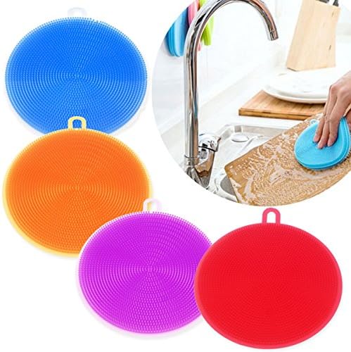 Silicone Sponge, KCASA 4pcs Silicone Scrubber Brush, Drink Coasters, Kitchen Washing Dish Scrubber Cloth Coaster, Dish Brush, Oven Glove Dish Sponge
