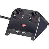 Brennenstuhl 2-Piece Extension Socket Black with 2100 mAh Fast Charging