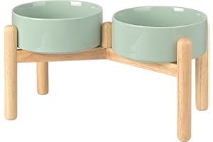 SPUNKYJUNKY Gamelle en céramique pour Chien, gamelle surélevée, gamelle d'eau avec Support en Bambou pour Chiens de Taille Moyenne et Grande (1800 ML, Vert Clair)