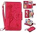 Produktbild Nancen Samsung Galaxy S5 / I9600 SM-G900F (5,1 Zoll) Hülle, Prägung Mädchen Schmetterling Blume Vögel und Katze Muster Neun Karte Slot Tasche PU Lederhülle/Ledercase Schutzhülle/Handyhülle/Bookstyle Spiegel Etui Cover - mit Standfunktion Lanyard Brieftasche und Mirror [Rot]