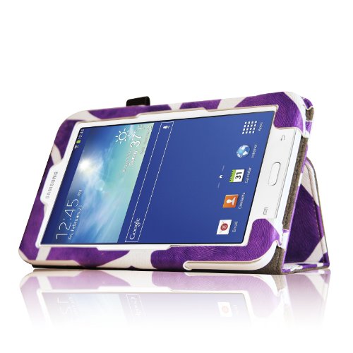 [Eckenschutz] Fintie Samsung Galaxy Tab 3 7.0 Lite T110 T111 T113 T116 Hülle Case – Slim Fit Folio Bookstyle Kunstleder Schutzhülle Cover Tasche mit Ständerfunktion für Tab 3 Lite 7.0 Zoll Tablet, Giraffe Lila - 9