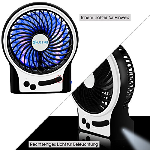 USB Ventilator BENGOO 18650 Akku Tragbarer Mini-Schreibtisch-/-Stand-/-Tischventilator mit An/Aus-Schalter, Elektrisch Wiederaufladbar, Optimal für Laptop Schlafzimmer Büro Draußen Reisen Camping Picknicks, Schwarz. - 2