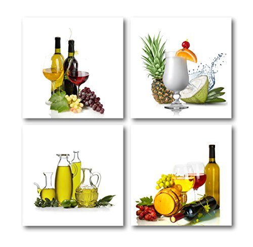 The Decor Shop - Canvas Prints Wine Bottle and Fruits Photos on Canvas Wall Art Stretched and Framed Modern Decor Paintings Giclee Artwork for Dinning Room Kitchen Decoration 12x12inch