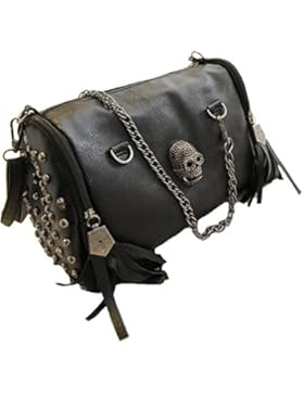 Damenhandtasche mit Totenkopf aus Strasssteinen, schwarz