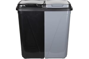 Jolie Max 90L Kitchen Bin - Dual Compartment Rubbish & Recycling - Plastic Laundry Basket, Black&Silver