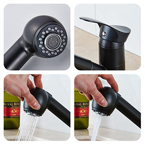 Fapully Küchenarmatur Küche Wasserhahn Ausziehbar Messing Schwenkbar Spültischarmatur Chrom Schwarz - 2
