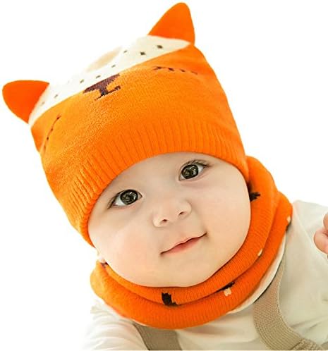 ComfortableBABY Baby Winter Beanie Newborn Skull Caps Girls Boys Knitted Hat with Cute Warm Scarf … (Orange)