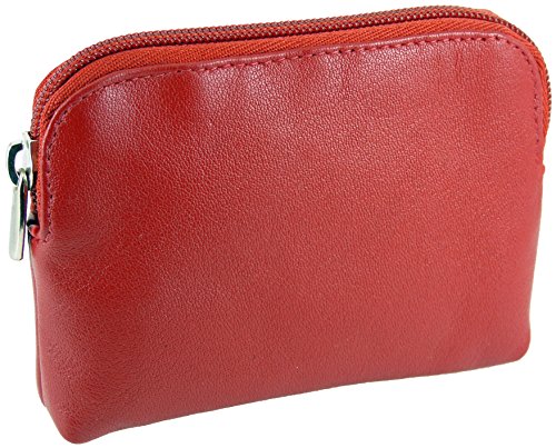 Small Soft Leather Credit Card Holder and Coin Zip Purse (Red)