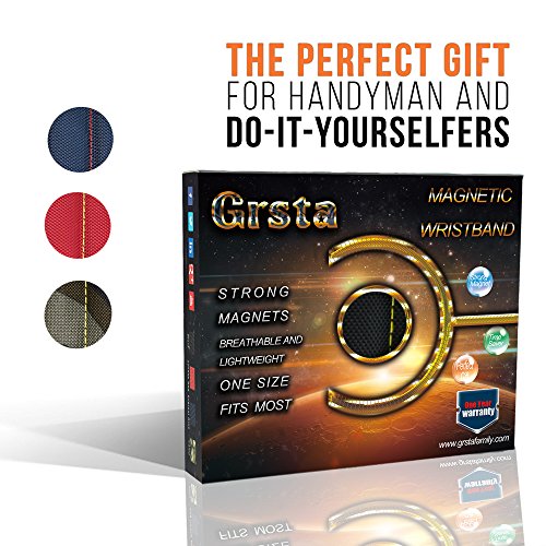 Grsta Beste Magnetische Armbänder, mit 5 leistungsstarken Magneten Magnet Armbänder für Holding Werkzeuge, Schrauben, Nägel, Schrauben, Dübel, Bohrungen und kleine Werkzeuge, Nägel und Schrauben Tasche -Best Werkzeug Geschenk für DIY Handwerker, Vater, Ehemann, Freund, Männer, Frauen（Schwarz） - 7