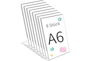 CHANGYEAH 8 Stück A6 Aufsteller L Ständer A6 Tischaufsteller schräg, Thekenaufsteller Werbeaufsteller Menükartenhalter aus glasklarem Acrylglas perfekt für Zuhause, Büro, Geschäft, Restaurant(10,8 x 15,3 cm)