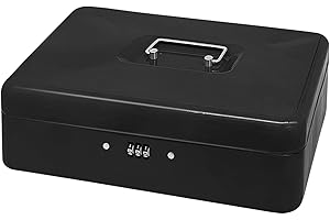 PACOLO Steel Cash Box with Combination Lock, Metal Small Money Organizer with Removable Money Tray,Cash Storage Box with Lockable Cover (Black - 30 * 24 * 9 CM)