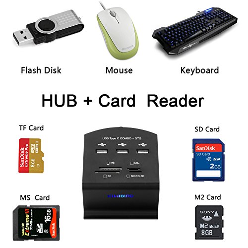 [Neuerscheinung] KiWiBiRD USB Typ C/Micro USB OTG HUB mit 3x USB 2.0, SD/Micro SD/MS/M2 High-Speed-Kartenleser USB-C/Mikro USB zu USB OTG Adapter - 5