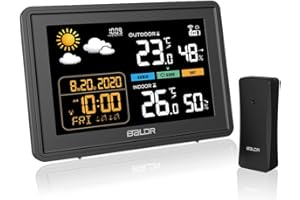 QUUNOOT Wetterstation Funk mit Außensensor,Außen Temperatur und Frostpunktwarnung,Wecker, 3 stufige Farbhelligkeit,Hygrometer mit DCF-Funk Wettervorhersage