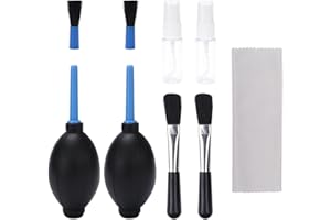 YIXISI 9 Piezas Kit de Limpieza Profesional para Cámaras: 2 x Bola de polvo, 2 x Mini Cepillo, 2 x Cepillo de Limpieza, 2 x Botella de Spray, 1 x Paño de Limpieza, para Cámaras DSLR/Videocámaras