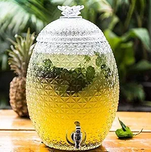 Home-Cart Glass Pineapple Shaped Dispenser Beverage Cold Water Liquor Pitcher, 1 Piece, 10 Liter, with Free 2 Pieces Mason jar