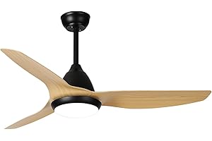 GLITI Ventilatori da soffitto con luci e telecomando, ventilatori da soffitto con lampada, 52'' silenzioso ventilatore da soffitto con 3 pale ventole ABS,3 velocità, temporizzazione (venatura di legno)