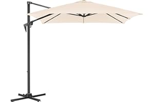 ACAZA Parasol Déporté Inclinable 250x250cm Carré - pour jardin et balcon extérieur - Hauteur 255cm - avec pied en aluminium - Toile avec protection UV - Rotative 360°