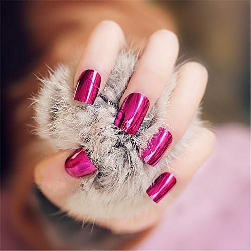 Goldenssy 24Pcs Full Cover False Fake Nail Artificial Mirror Effect Metallic Nail Elegant Lady Girl Gift - Rose Wine