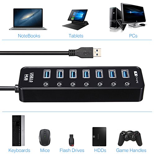 USB 3.0 Hub, ONCHOICE USB 7 Ports adapter mit Schalterknopf + 1 Port Ladeport verteiler für Apple Macbook, Macbook Pro, iMac, Notebook, Windows Laptops und Ultrabooks usw - 2