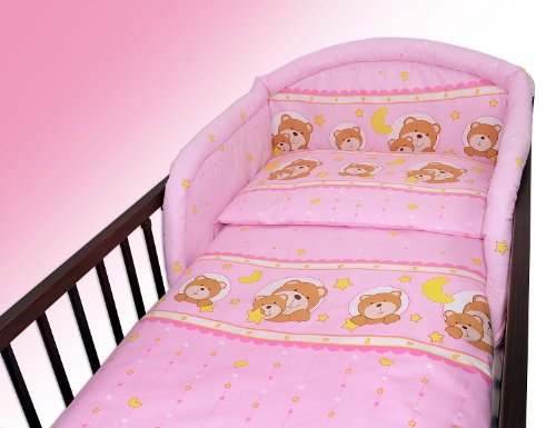 2 Piece/Pc BABY BEDDING SET COT BED QUILT/DUVET PILLOW CASE COVER 120x90 (Teddy Window Pink)