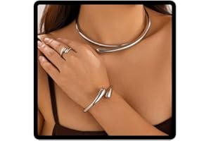 Cubahop Geometrico Metallo Choker Collane Braccialetto Anelli Set Smooth Collana Catena Gioielli Regolabili per le Donne