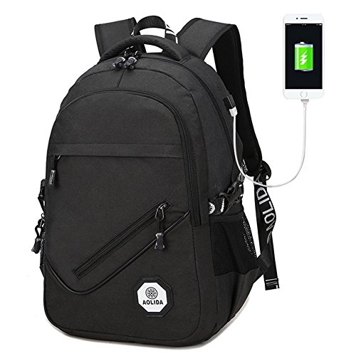 Herren Laptop Rucksack mit USB Aufladen Hafen-Kebos Wasserdicht Nylon Shulrucksack Daypack f  r Reise  Schule und Gesch  ftsreise mit 15 zoll Laptop