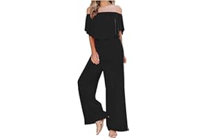 HAOLEI Femme Salopette Combinaison Ete Chic San Manche Jumpsuits Une éPaule Romper Longue Pantalon Couleur Unie Jambes Larges Barboteuse