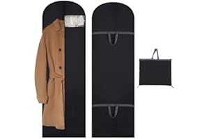 BASUIT Dress Bags Covers, Coat Bags Suit Zippered Suit Bag Protector, Dust Water Proof Translucent Foldable Washable Long Clothes Storage Bag with Handle for Coat Gowns Dresses Shirts Jackets(Black)