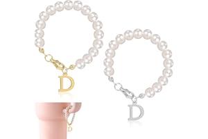 NQEUEPN 2pcs Letter Charms for Stanley Cup, Alphabet Pendant Tumbler Pearl Handle Charms Chain Personalized Name ID Initial Letter Decorations for Stanley Tumbler Accessories(Letter D)