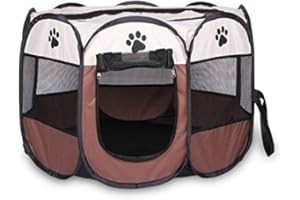 MKISHINE Parc Pliable à Chiots Chien Chaton Chat Lapin Enclos Facile à Installer Parfait pour Chiens Jouer dans la Jardin Taille Disponnible (91 * 91 * 58CM, Brun)