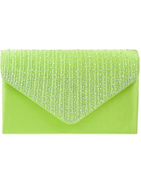 UKFS Satin Plissee & Schaum Diamante Anna Clutch Handtasche / Damen Mädchen Designer-Hochzeits-Umhängetasche /...