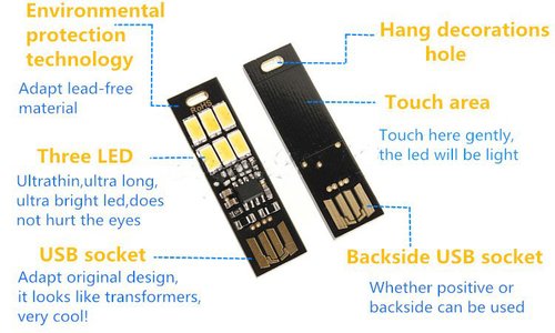 LAOMAO Ultra-thin 6LED USB Night Light Pocket Lamp Keychain Touch stepless dimming - 4