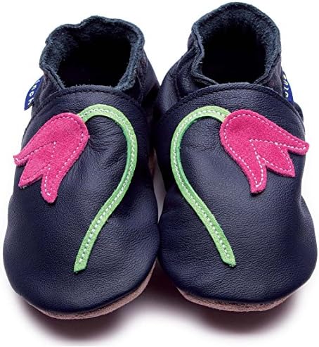 Inch Blue Girls Baby Luxury Leather Soft Sole Pram Shoes - Bluebell Navy