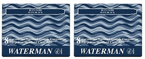 Waterman S0110910 - 2 Etuis mit 8 Großraum-Tintenpatronen blauschwarz, Tinte löschbar (2 Päckchen blauschwarz)