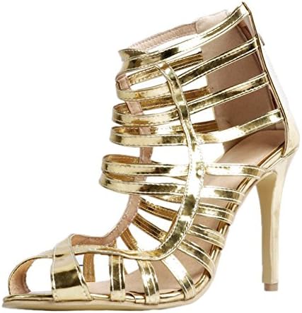 Kolnoo Womens BFCM High Heel Simple Open-toe Zipper Fashion Sanadals XD39301 Gold EU41
