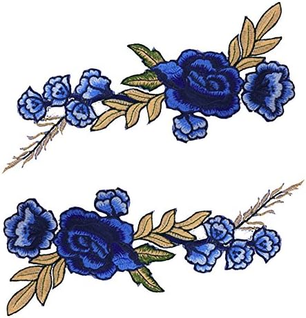 HAPPYQUDA Blue Flowers Patch Non-woven DIY Fabric Sticker Embroidery Patch Clothes Decor