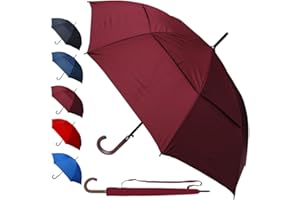 COLLAR AND CUFFS LONDON - Wiatroszczelny bardzo mocny - Parasol - Automatyczne - Uchwyt haka z litego drewna - Golf męski damski, Burgundowo-czerwony - Auto