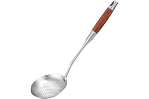 Litensh Skimmer geschlitzter Löffel Lochschöpfer mit Löchern, Edelstahl 304 geschlitzter Servierlöffel Schaumlöffel mit hitzebeständigem langem Holzgriff, langlebig rostfrei, 40cm