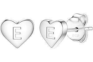BIFRIEND Delicate S925 Silver Heart Pendant Earrings Gift 26 Letter Initial A-Z Stud Erarrings For Women Girls Mum Daughter Sisters Friends Lover Birthday Christmas Party Silver Jewellery