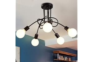 iDEGU - Lámpara de techo industrial retro de metal, lámpara E27, lámpara moderna para sala de estar, dormitorio, comedor (sin bombillas) (negro, 5 lámparas)