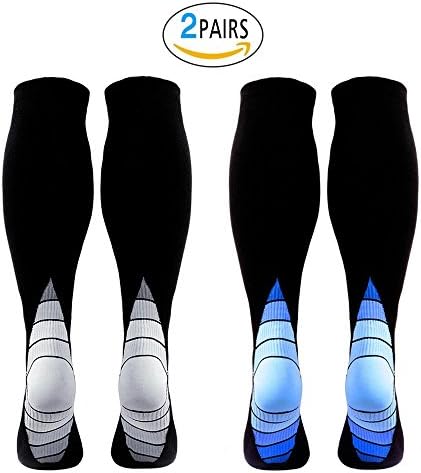 Compression Socks (2 Pairs) for Men &amp; Women, Running Sock, Shin Splints , Varicose, Fasciitis Support Stockings - Flight Travel, Sport, Cycling, Fitness (Black &amp; Grey + Black &amp; Blue L/XL)